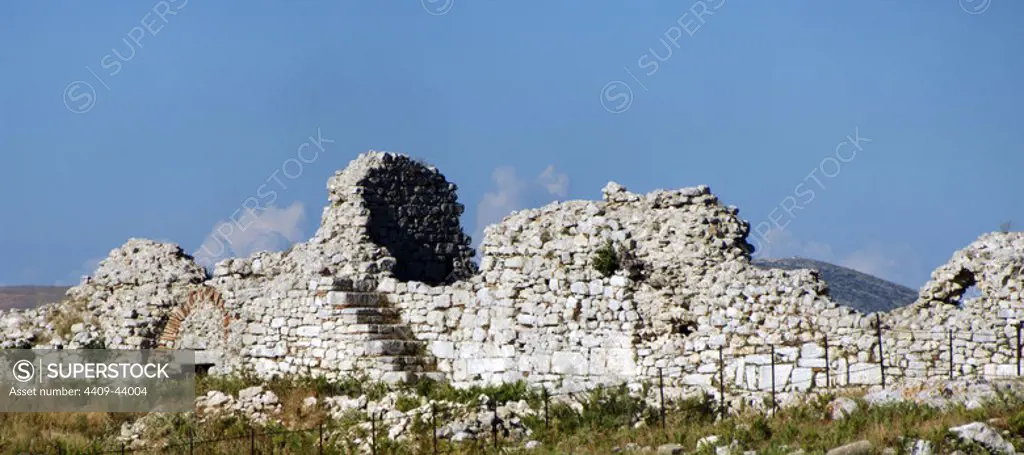 ROMAN ART. REPUBLIC OF ALBANIA. Remains of the Wall of Victorinus (Victorino). Late IV century a.C. Byllis Ruins.