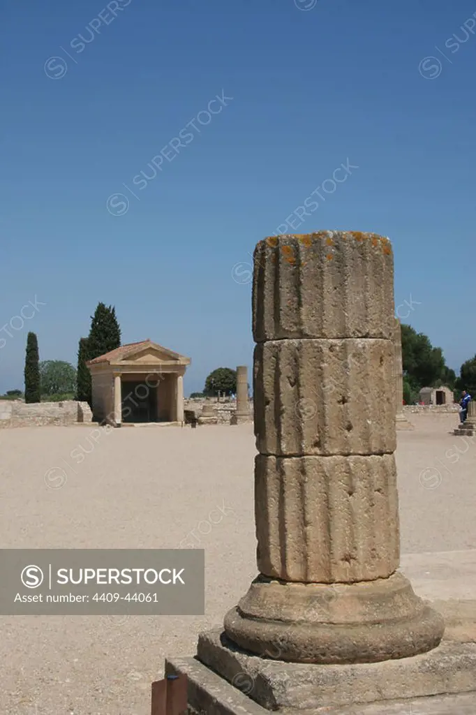 Ampurias. Forum (1st -3rd century B.C). Basilica or small temple. Girona province. Catalonia. Spain.