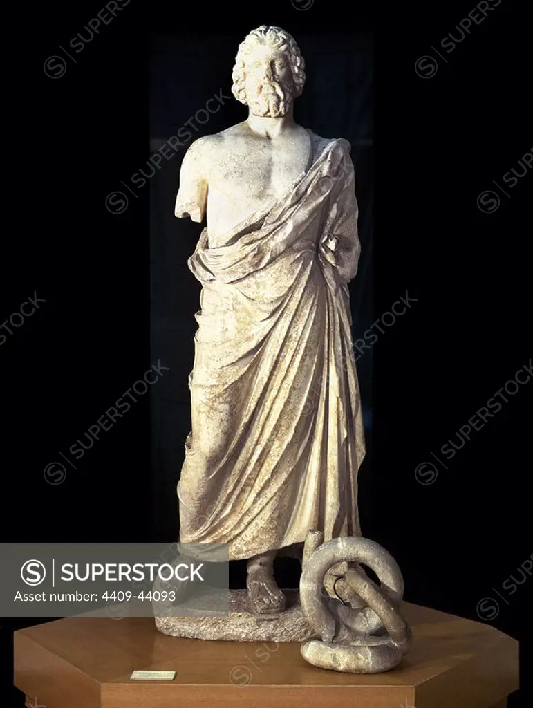 Aesculapius. Marble sculpture. Third century BC. Archaeological Museum of Barcelona. Catalonia.