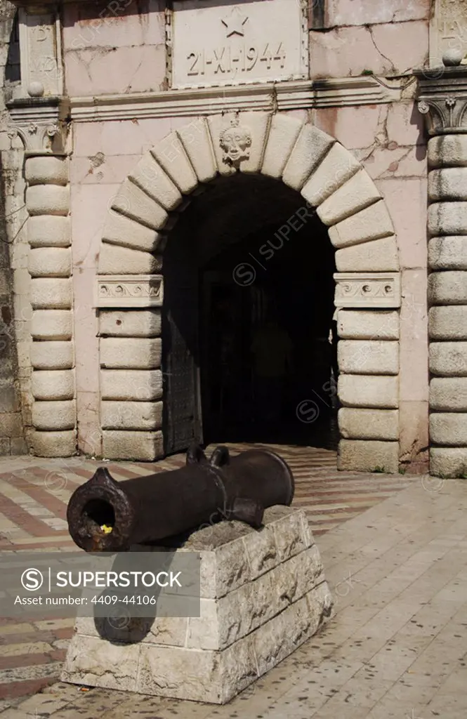Montenegro. Kotor. The Sea Gate or West Gate, main entrance of the walled city. 16th century.