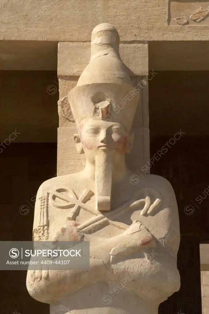Hatshepsut (1508-1458 b.C). Was the second pharaoh of the eighteenth dynasty. Osirian statue.New Kingdom. Temple of Deir El Bahari. Thebes. Egypt.