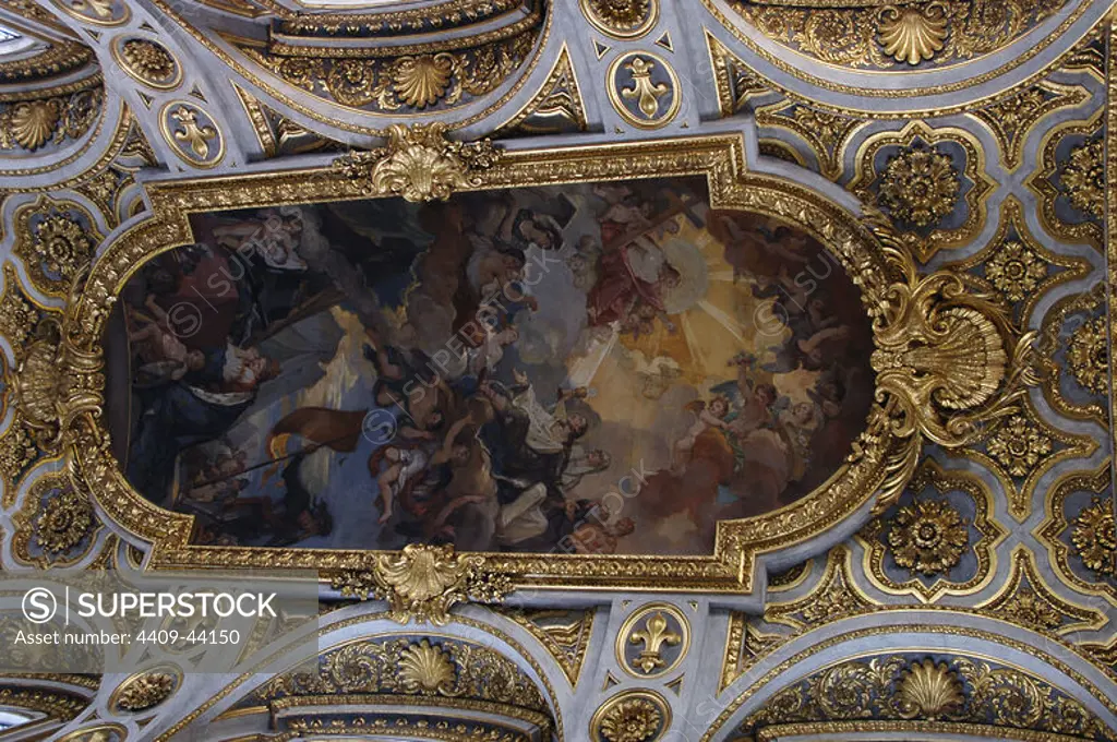Charles-Joseph Natoire (1700-1777). French painter. Apotheosis of Saint Louis, 1754-1756. Ceiling of the Church of St Louis of the French. Rome. Italy.
