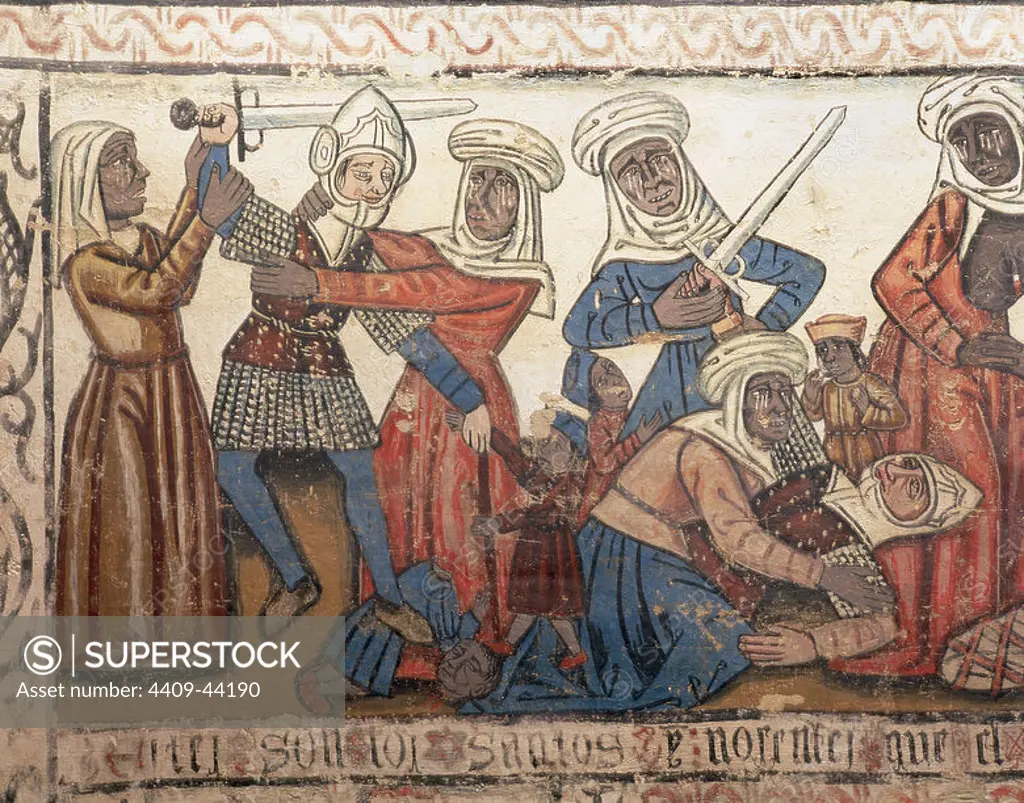 Massacre of the Innocents. Mural painting dating from the fourteenth century. Central nave of the Mondonedo Cathedral. Province of Lugo. Galicia. Spain.