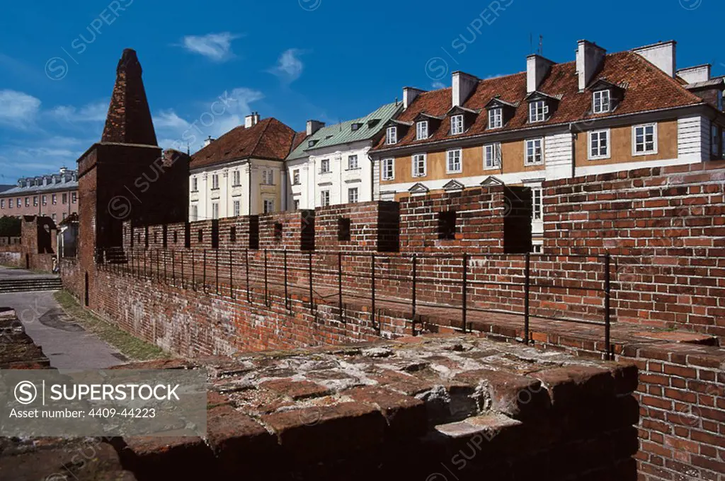 POLAND. WARSAW. View of an stretch gothic wall that surrounded the old city.