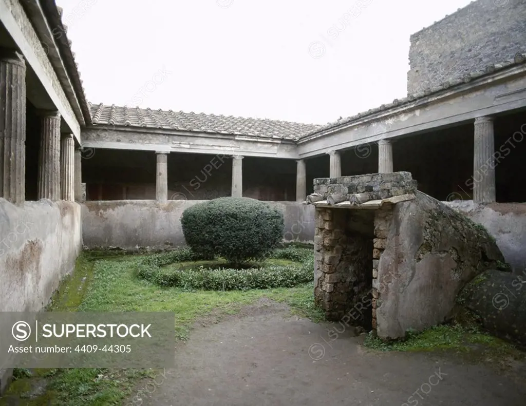 Pompeii. Ancient Roman city. Villa of the Mysteries. Courtyard. Campania, Italy.