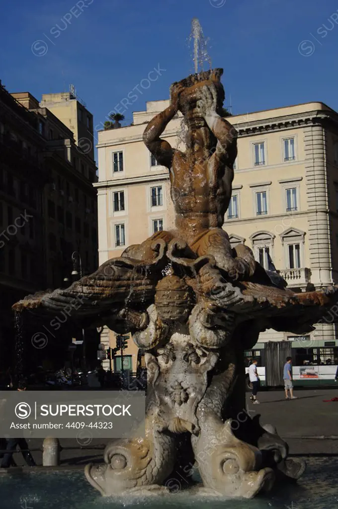 Italy. Rome. Triton Fountain. By Baroque sculptor Gian Lorenzo Bernini (1598-1680). Travertini. 1642-43. Piazza Barberini.