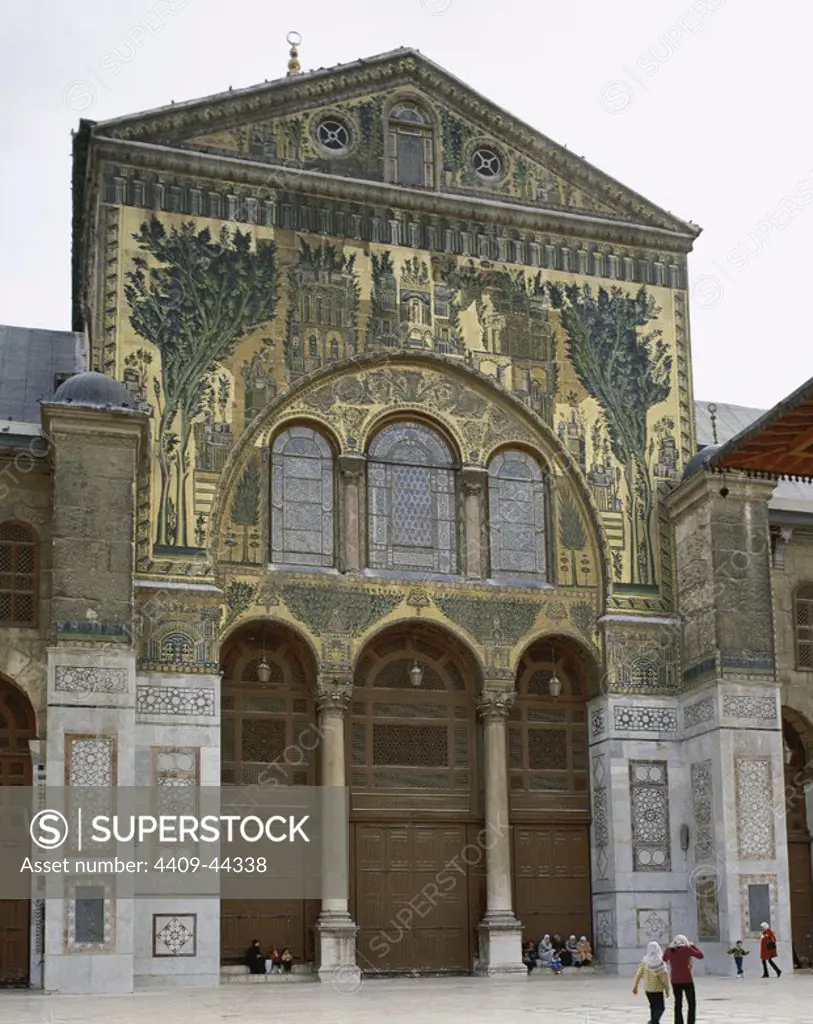 Syria. Damascus. Umayyad Mosque or Great Mosque of Damascus. Built in the early 8th century. South entrance decorated with mosaics.