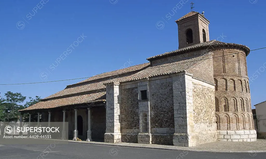 Spain. Cubillo de Uceda. Church of the Assumption of Our Lady. Built in Mudejar Romanesque style in the thirteenth century. Exterior.
