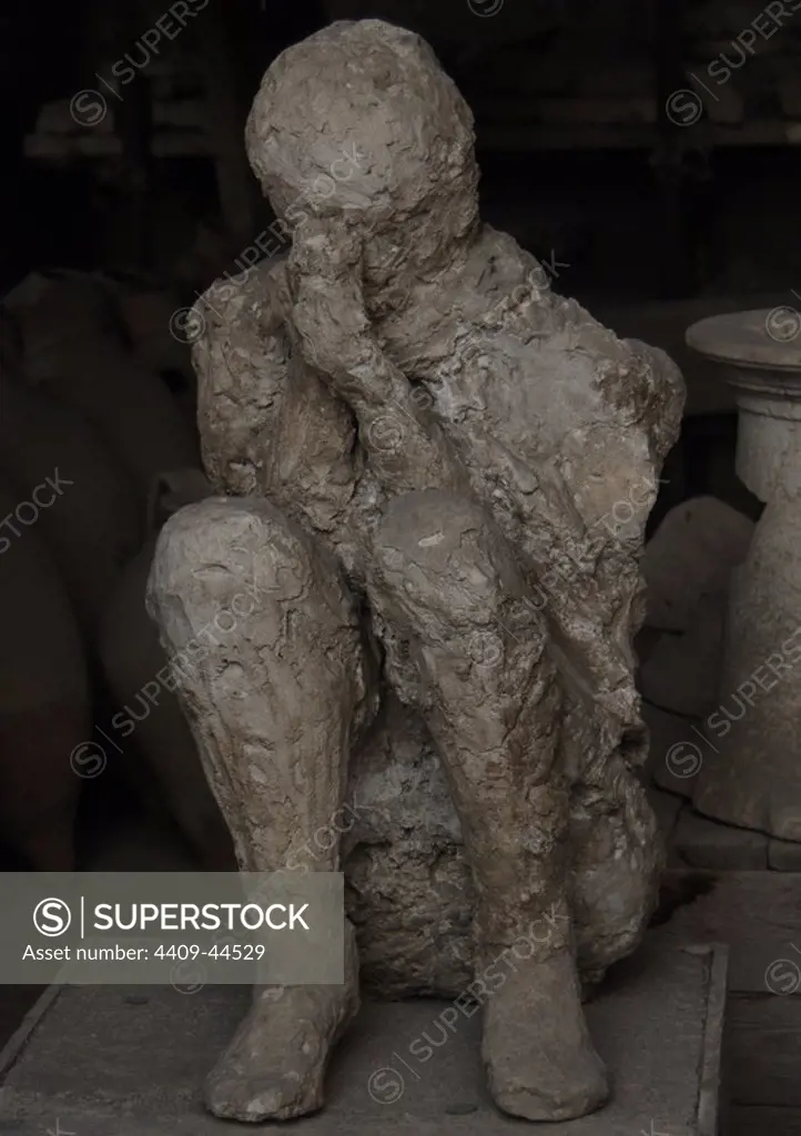 Italy. Pompeii. Plaster cast of human remains.