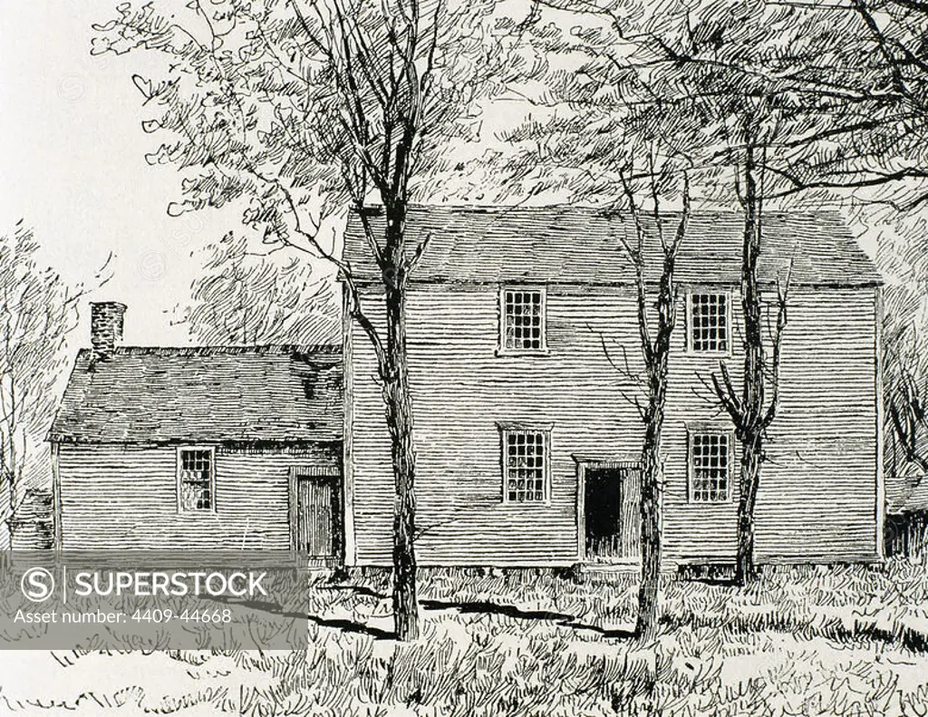 Meeting house of the Quakers. Lincoln. United States. Nineteenth century engraving.