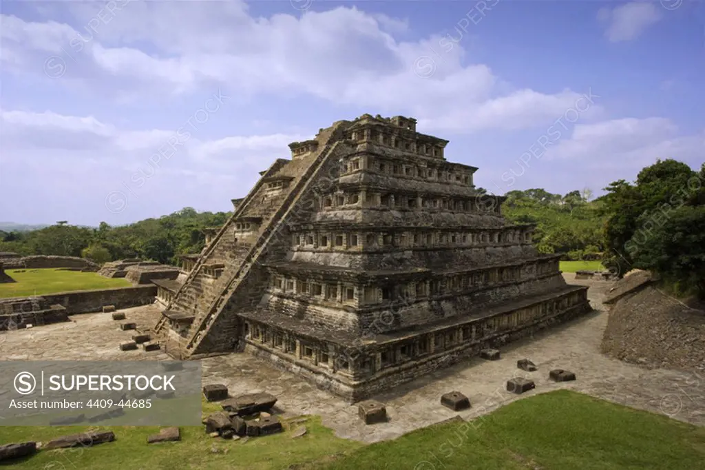 Mexico. Archaeological Site of El Tajin. Founded in the 4th century, achieved its greatest splendor between 800 and 1200. Pyramid of the Niches. Near Papantla. Veracruz State.