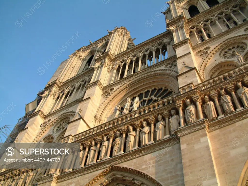 France. Paris. Notre Dame Cathedral. 12th - 14th centuries. Facade detail.