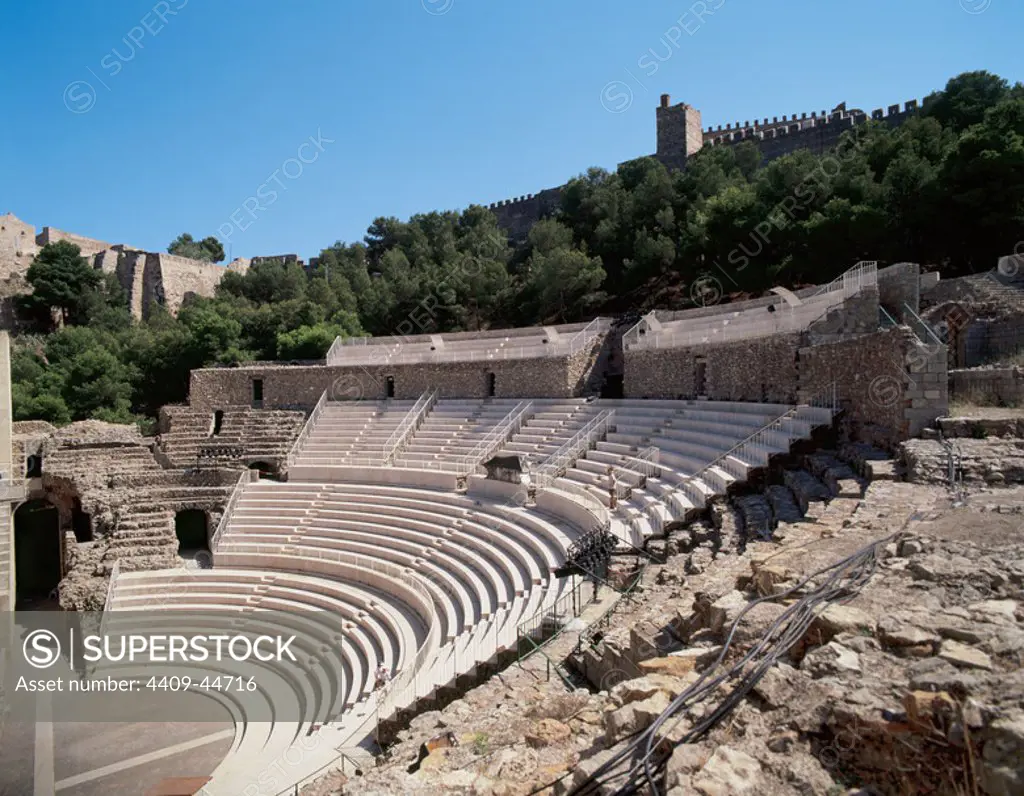 Sagunto. Roman Theater. Built in I century a.C. between the time of Tiberius and Julia-Claudian dynasty. The lower tier was dug on the mountain, with a capacity for 8,000 spectators. It was declared a National Monument in 1986. Province of Valencia. Valencian Community. Spain.