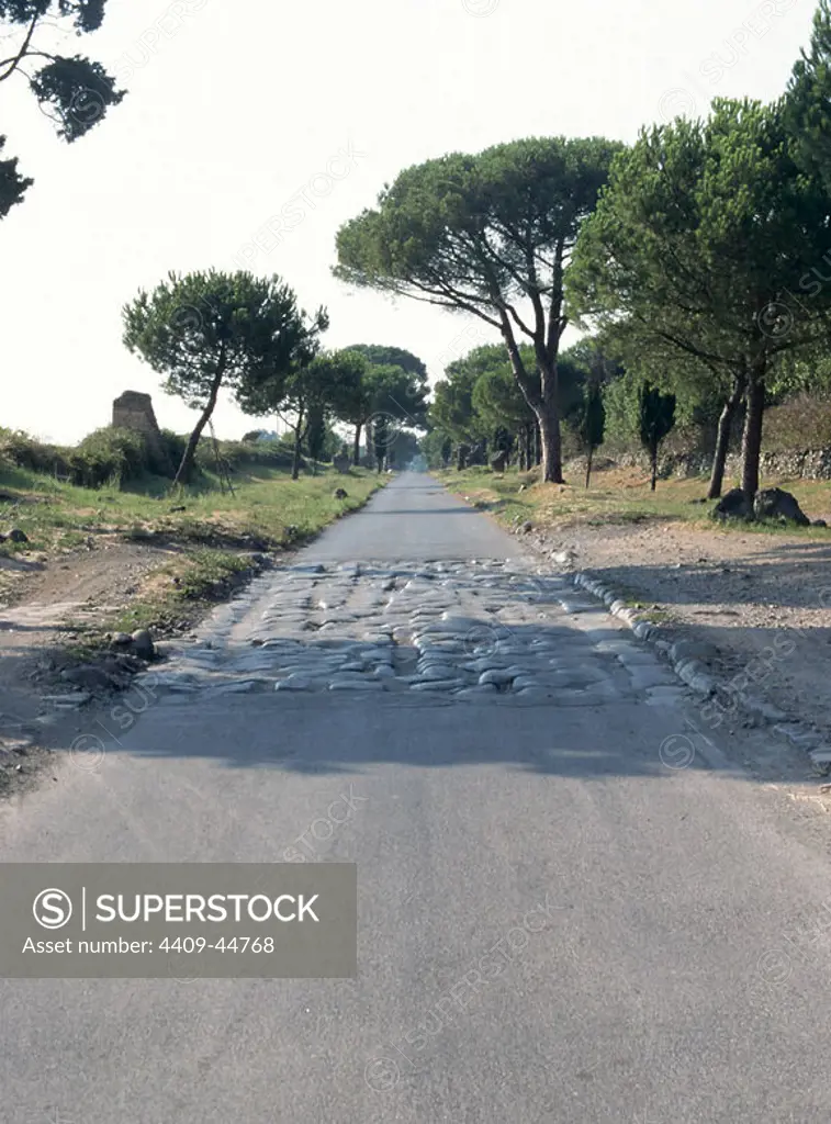 Italy. Appian Way (Via Appia). Roman road who connected Rome to Brindisi. 4th century BC. Section near Rome.