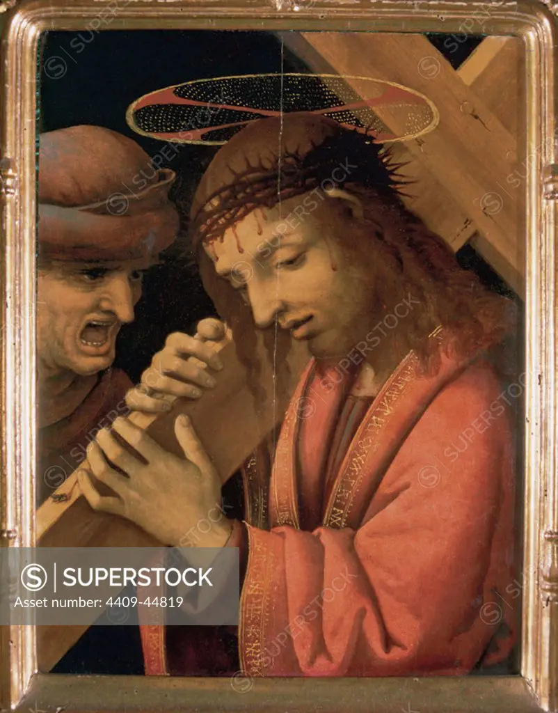 YAEZ DE LA ALMEDINA, Fernando ( h.1480-h.1536). "Christ with the cross on his back." Private Collection. Barcelona. Catalonia.