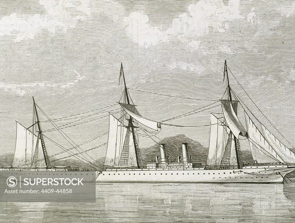Clipper Steamship Stirling Castle. 19th century. Engraving.