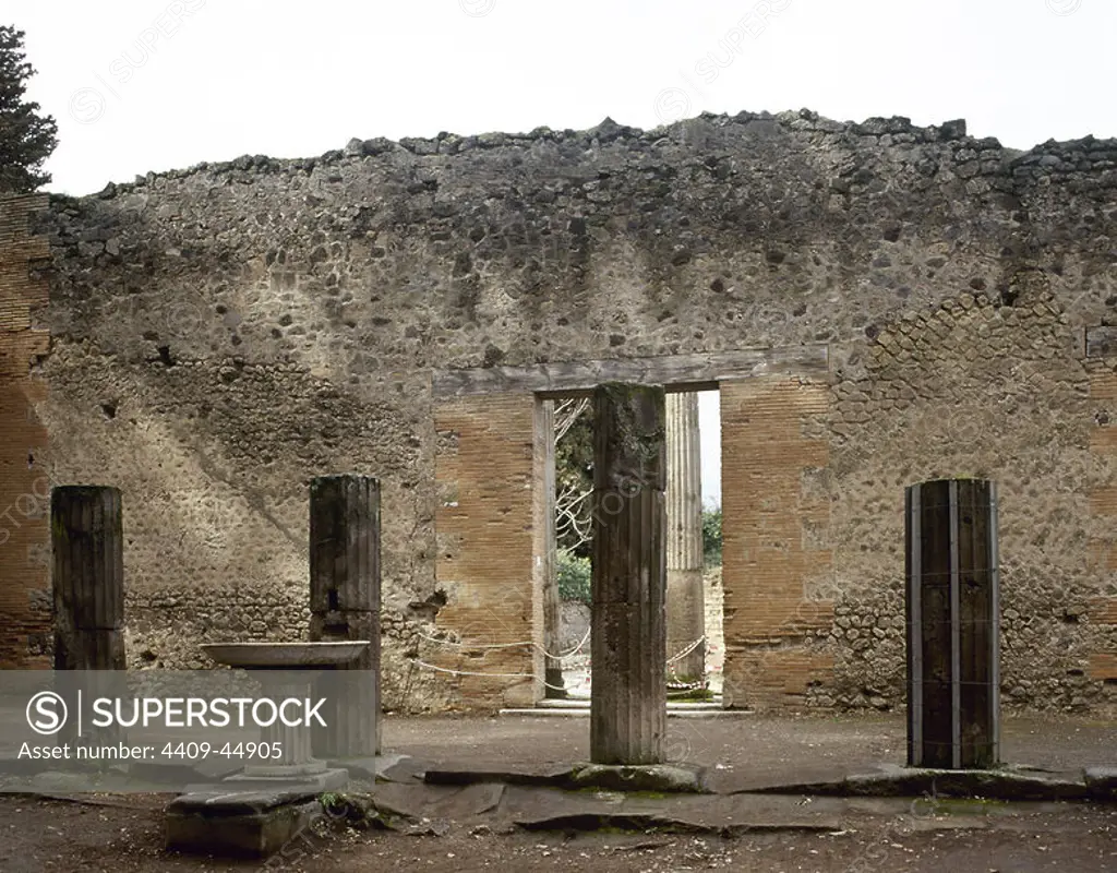 Italy. Pompeii. Triangular Forum. Fluted columns inside the square, Doric style.