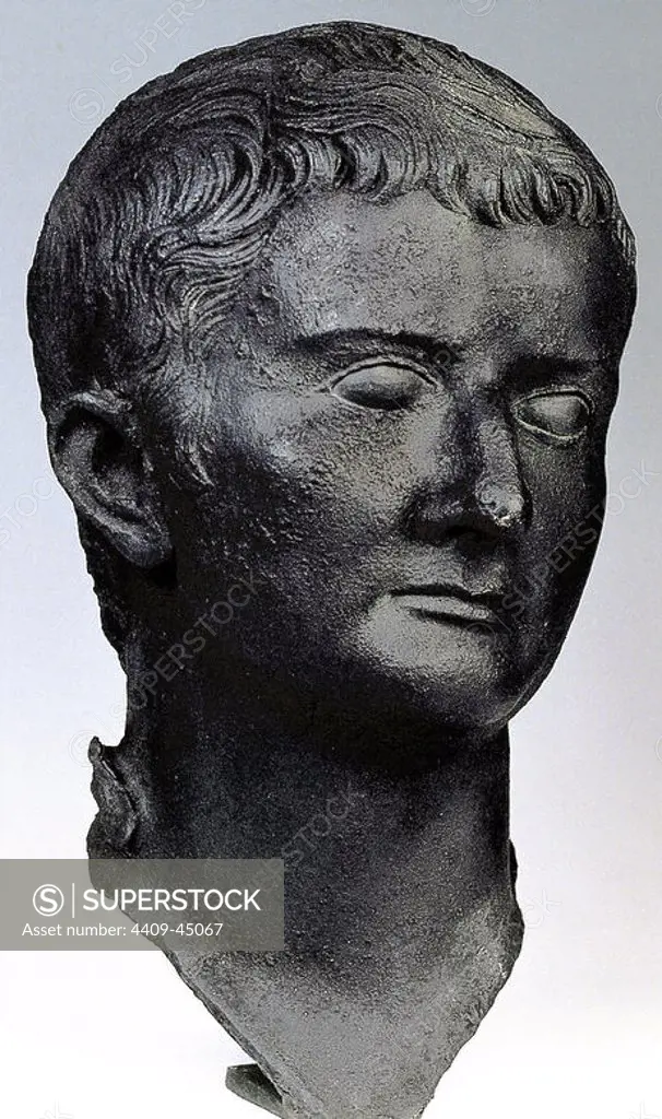Tiberius (42 B.C.-37 A. C.). Roman Emperor from 14 AD to 37 AD. Bust. Bronze. 1st century AD. Maho_n. Museum of Minorca. Spain.