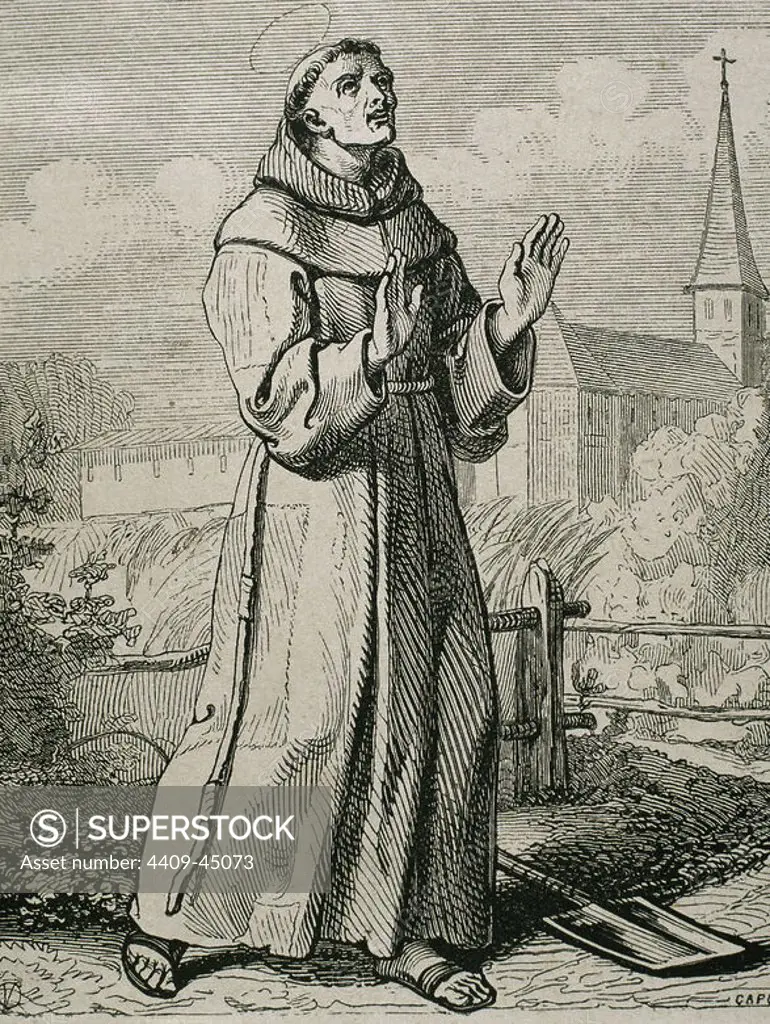 Saint Paschal Bailon (1540-1592). Spanish Franciscan friar. Engraving by Capuz.