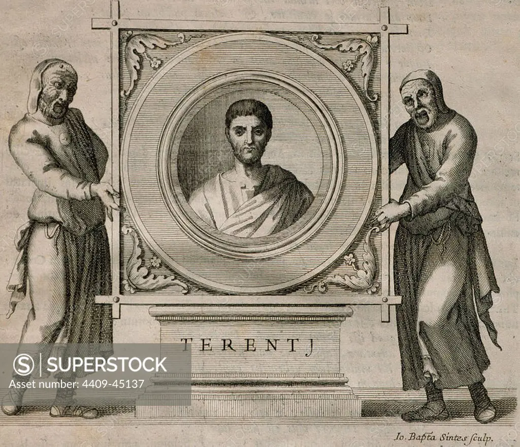 Terence (195-159 BC). Playwright during the Roman Republic. Engraving. 1736.
