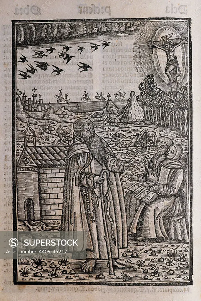 Ramon Llull (1235-1316). Spanish writer and philosopher. Blanquerna, ca. 1293. Engraving depicting Ramon Llull preaching or talking to two people or disciples.