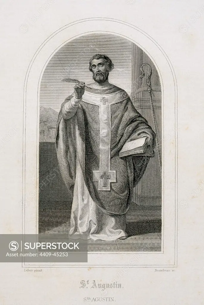 SAN AGUSTIN (354-430). Obispo africano, doctor y padre de la Iglesia Católica. S. IV-V (S. IV-S. V). Grabado.