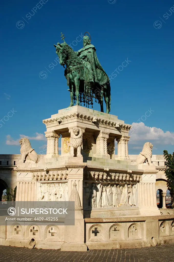 Stephen I of Hungary or Saint Stephen (969-1038). First Christian king of Hungary (1000-1038). Statue of King in the Fishermen's Bastion. Budapest. Hungary.
