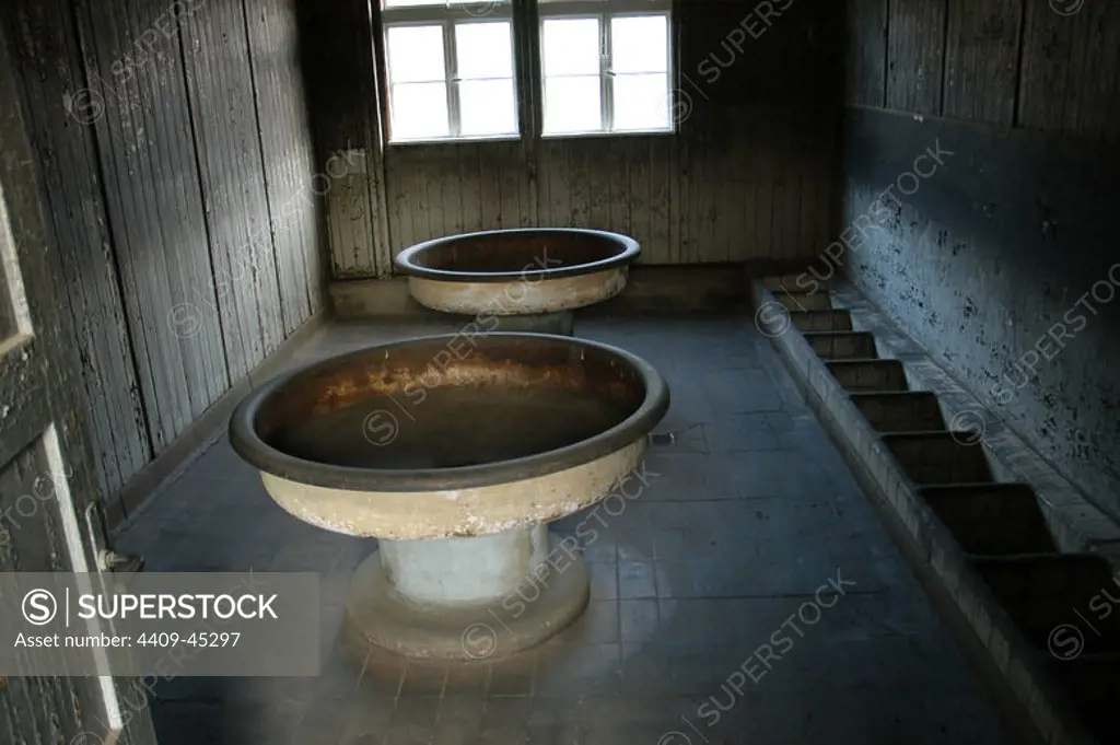 Sachsenhausen concentration camp. 1936-1945. Wash up area for prisoners. Oranienburg. Germany.