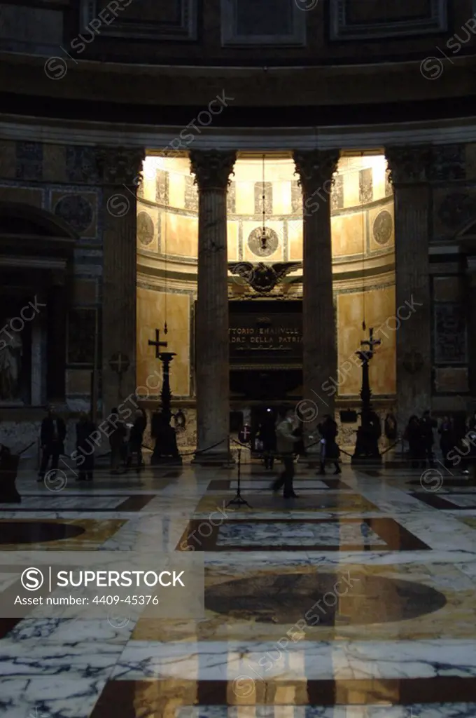Tomb of Victor Emmanuel II, king of Italy (1820-1878). Inside of Pantheon, Rome, Italy.