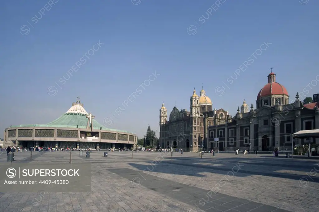 Mexico. Mexico City. Mariana Square with Old (right) and New Basilica of Our Lady of Guadalupe.