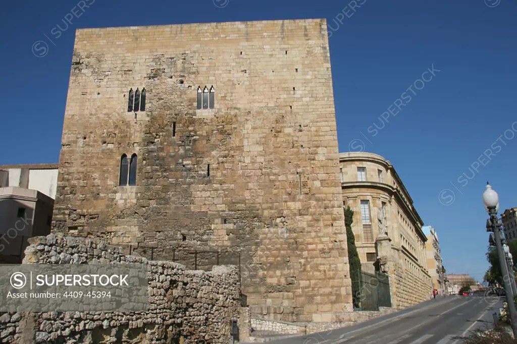 Roman Art. Roman Praetorium, also known as the Torreon de Pilatos or Augustus Palace. It is not in fact a palace but one of the towers bounding the Forum. The tower now houses a Museum on the history of the town. Tarragona city. Catalonia. Spain. Europe.
