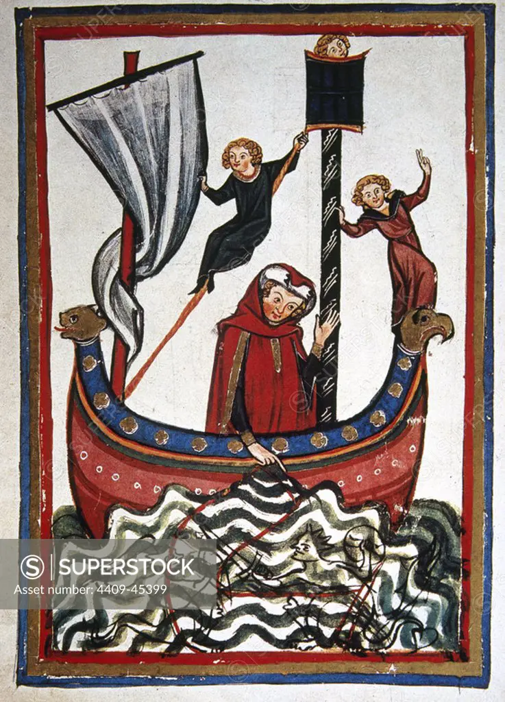 Friedrich Von Hausser, poet and crusader of Frederick Barbarossa, takes journey to the Third Crusade in which he will die (m.1190). Codex Manesse (ca.1300) by Rudiger Manesse and his son Johannes. Miniature. Folio 116v. University of Heidelberg. Library. Germany.