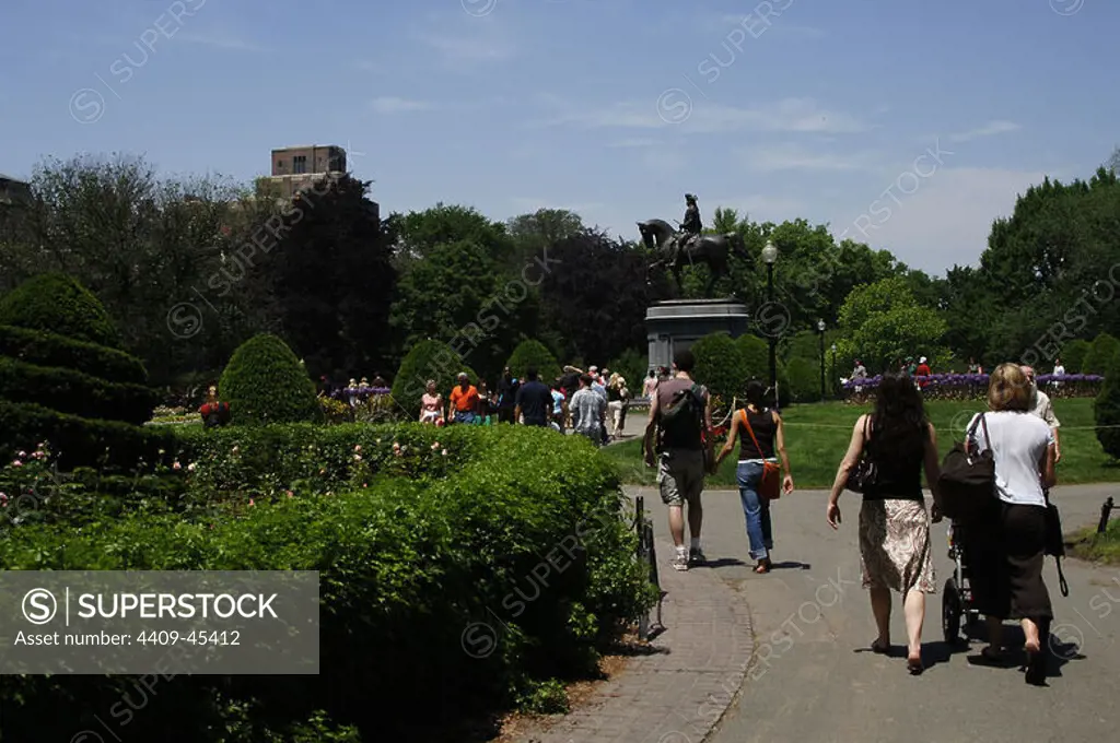 United States. Boston. Massachusetts. Boston Common Park. People walking.