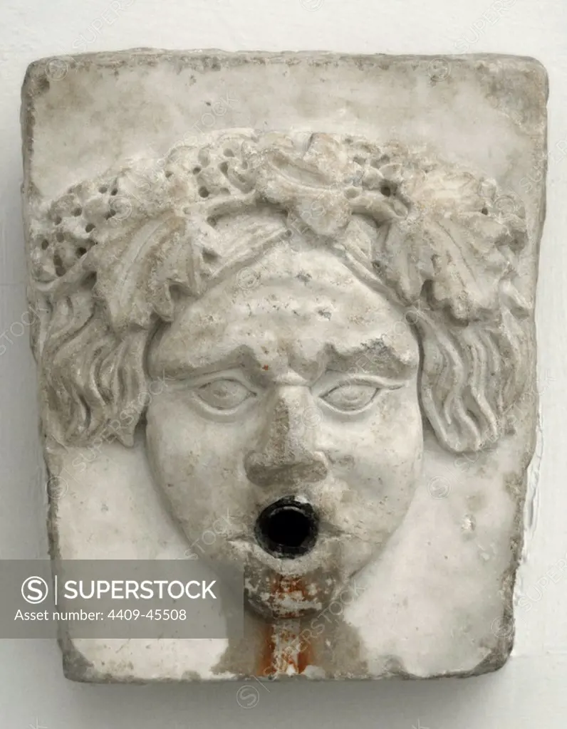 GREEK ART. Marble fountain pipe representing a Dionysiac mask. S. II d.C. It comes from Ephesus. Museum of Fine Arts. Budapest. Hungary.