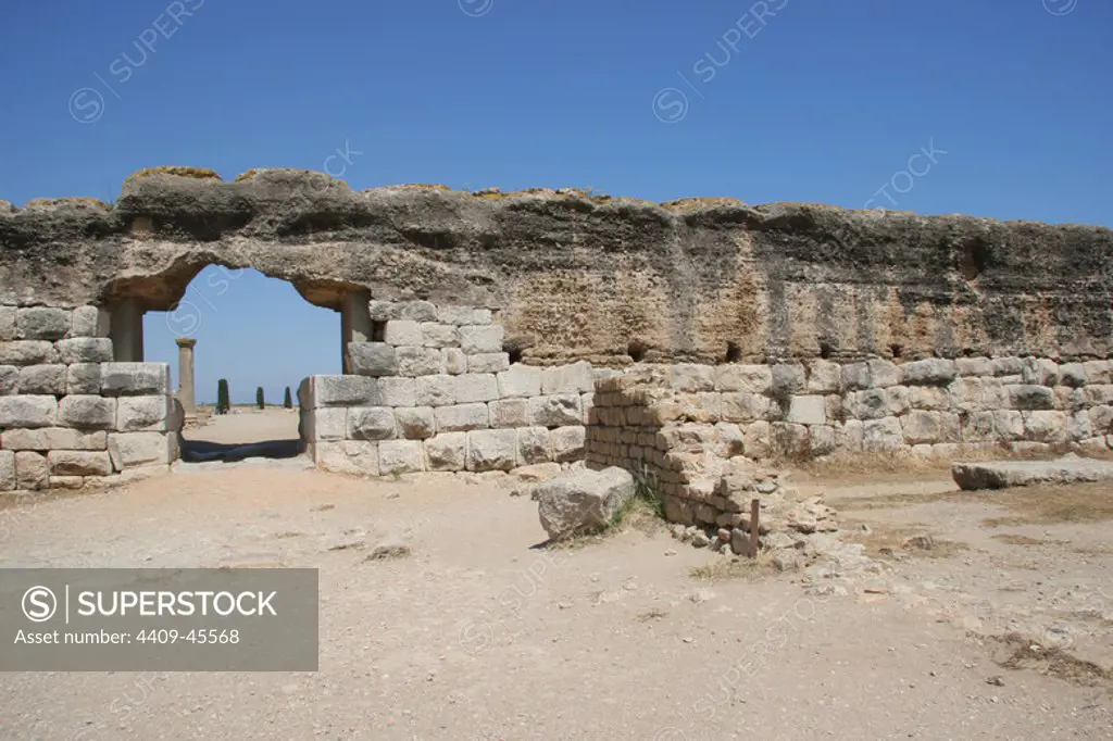 Ampurias. Southern wall. 1st century B.C.. Door. Catalonia. Spain.