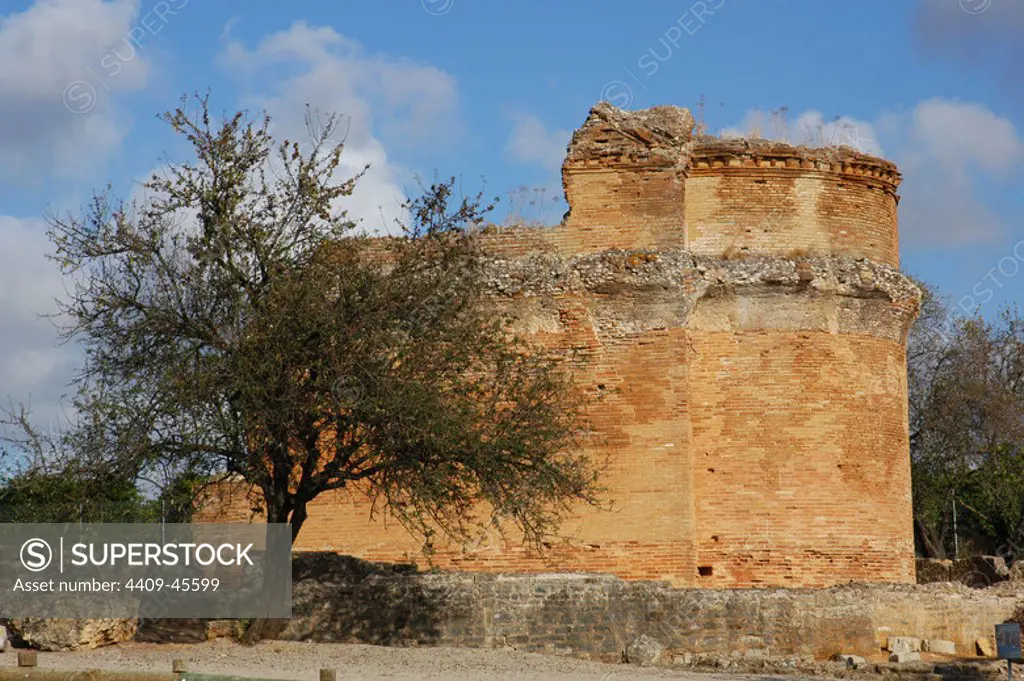 Ruins of Milreu. Roman Villa (1st - 4th century A.D.). Religious building of the fourth century A.D. Estoi, near Faro. Algarve. Portugal.