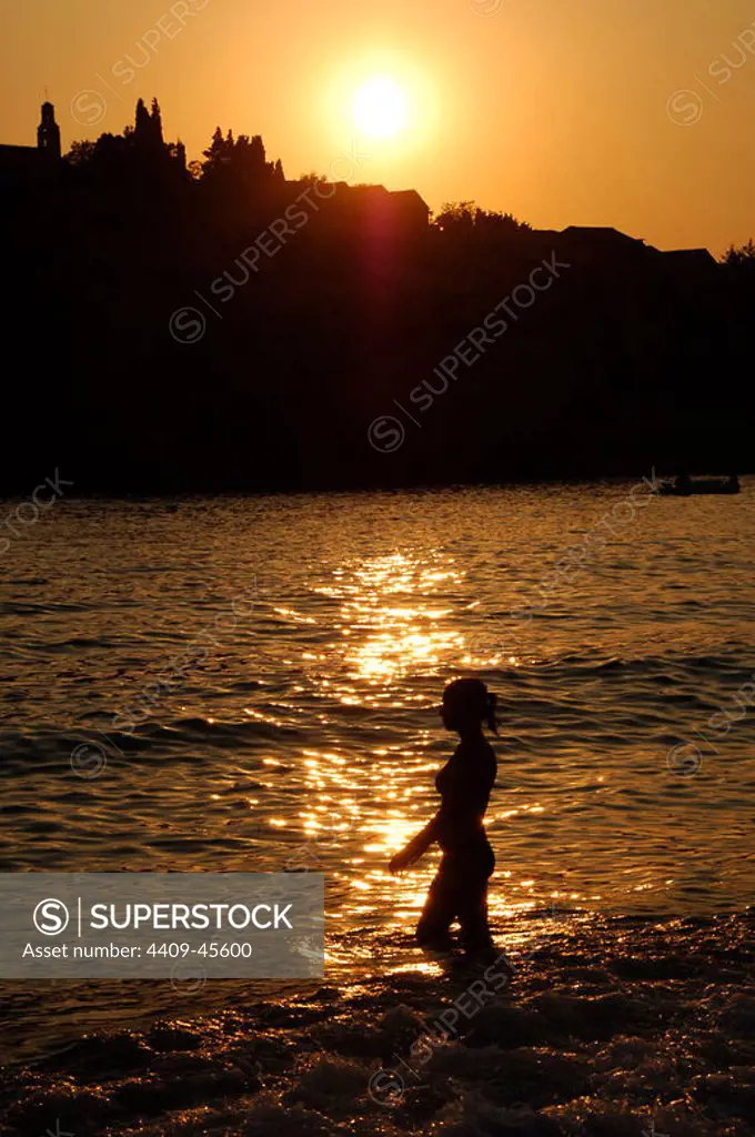 Sunset on the island of Sveti Stefan. Republic of Montenegro.