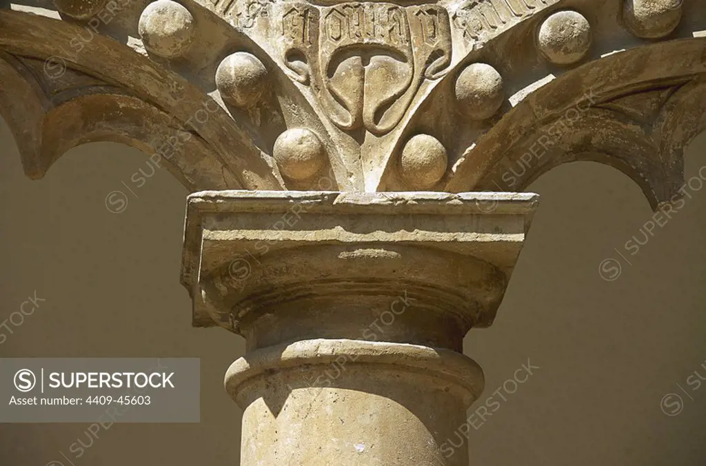 Gothic art. Spain. Guadalajara. Infantado Palace (late 15th century). Sculptural detail on the arches of the Lions Courtyard.