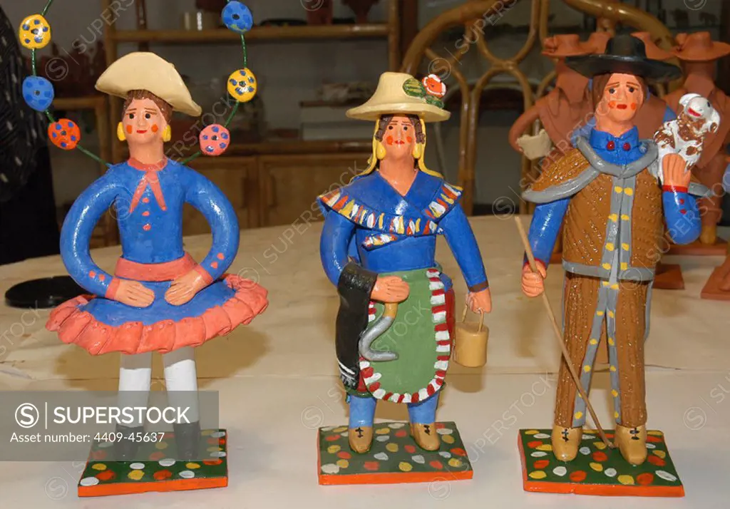 Crafts. Bonecos of Estremoz. Ceramic figures representing different professions. Portugal.