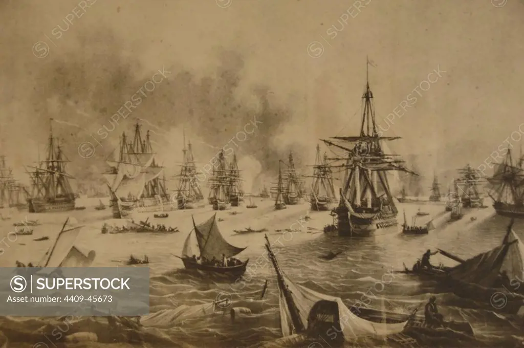 GREEK WAR OF INDEPENDENCE (1821-1830) The naval Battle of Navarino (October 20, 1827) in Navarino Bay (now Pylos), in the Peloponnese. A combined France, Russia and Great Britain naval force won the Turkish-Egyptian fleet of Sultan Ibrahim.