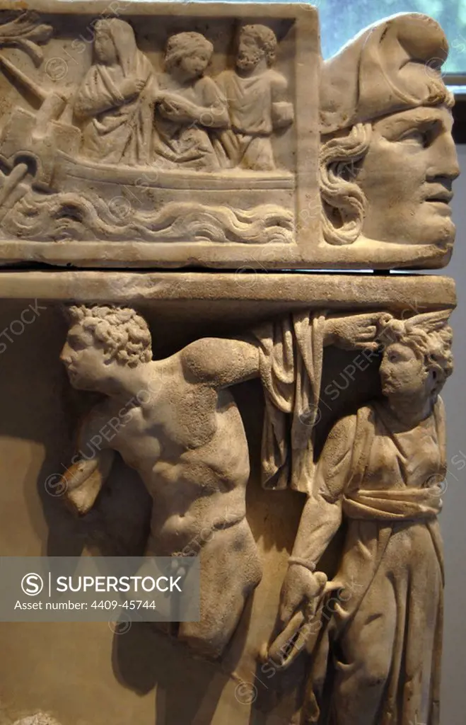 Roman art. Fragmentary marble sarcophagus with scenes from the Oresteia. 2nd century. Antonine period. Orestes. Metropolitan Museum of Art. New York. United States.