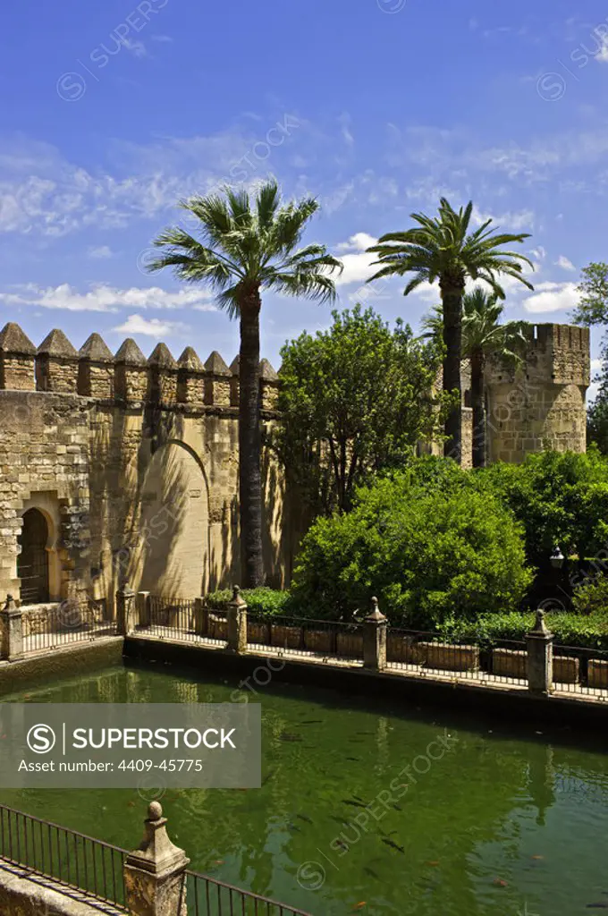 Moorish style gardens of The Christian Kings Alcazar. 14th century. Cordoba. Andalusia. Spain.