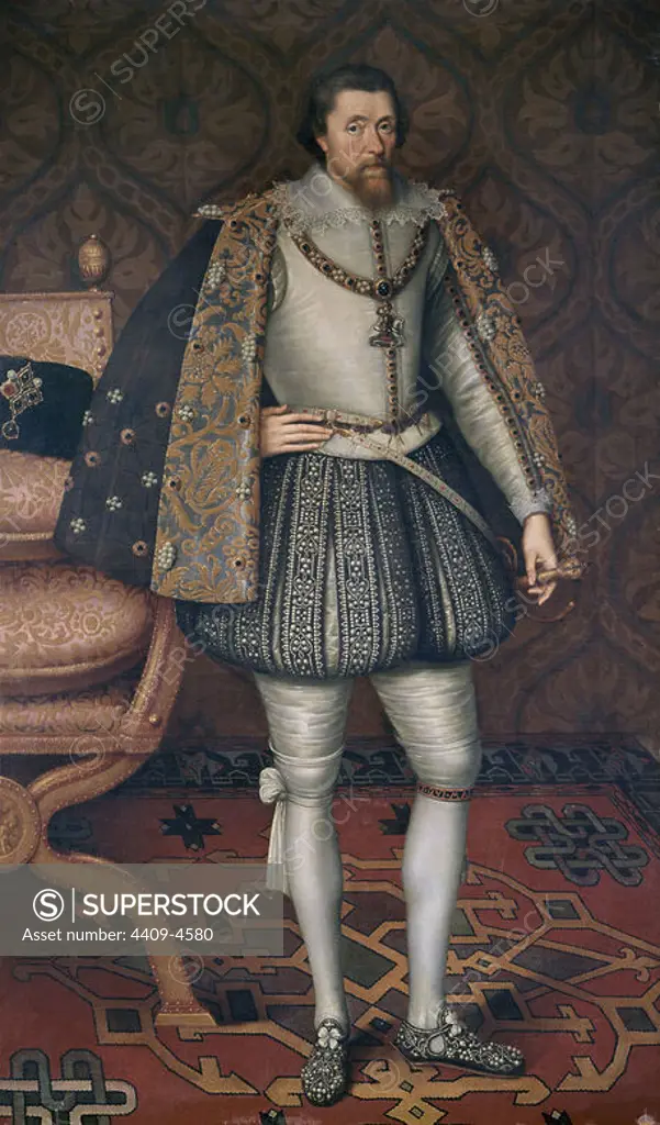 'James I of England', After 1603, Flemish School, Oil on canvas, 196 cm x 120 cm, P01954. Author: VAN SOMER PABLO EL VIEJO. Location: MUSEO DEL PRADO-PINTURA. MADRID. SPAIN. JACOBO I DE INGLATERRA. INGLATERRA JACOBO I. JACOBO VI DE ESCOCIA.