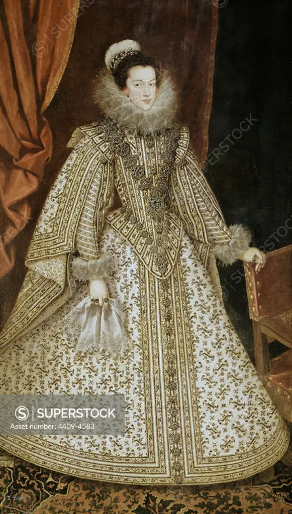 'Isabel of Bourbon, future Queen of Spain', ca. 1620, Oil on canvas, 201 cm x 115 cm, P07124. Author: Rodrigo de Villandrando. Location: MUSEO DEL PRADO-PINTURA. MADRID. SPAIN. ENRIQUE IV DE FRANCIA HIJA. MARIA DE MEDICIS HIJA. ISABELLA VON FRANKREICH. ELISABETH OF BOURBON. FELIPE IV 1ª ESPOSA.