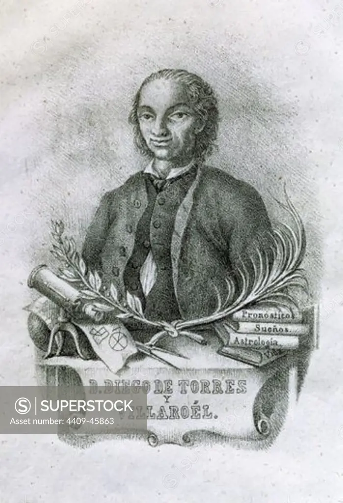 DIEGO DE TORRES VILLARROEL (1693-1770). Escritor español. Grabado.