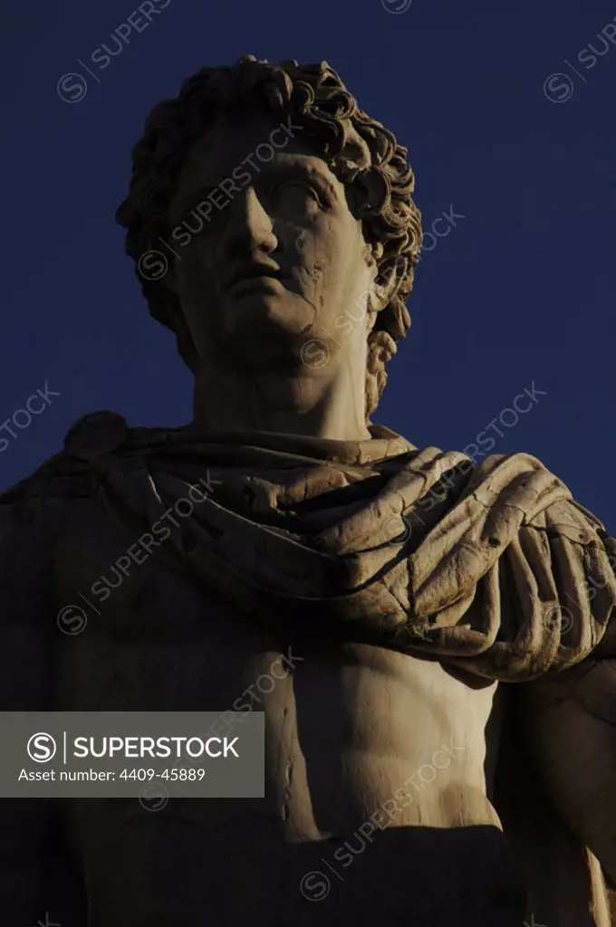 Italy. Rome. Campidoglio Hill. Ancient statues of Castor and Pollux (Dioscurus).
