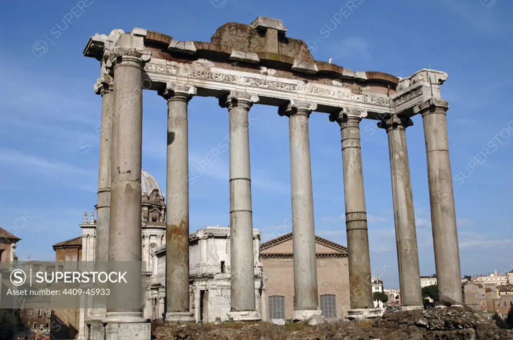 Italy. Rome. Temple of Saturn. 498 BC. Roman Forum.
