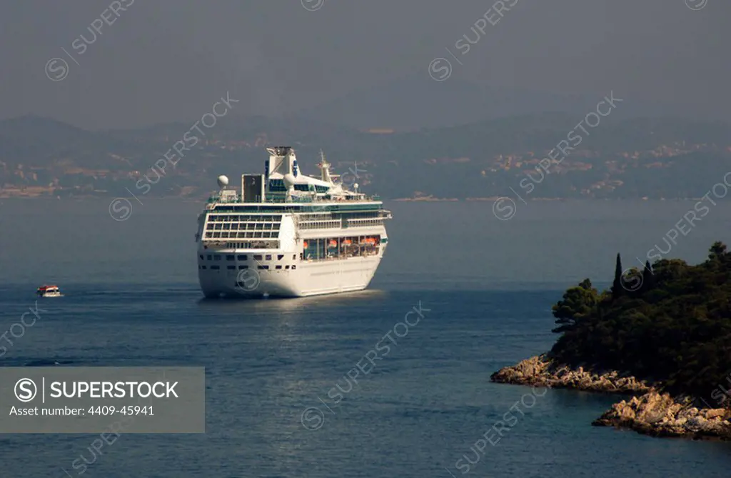 Transatlantic sailing by Adriatic Sea. Island Lokrum in the background. Dubrovnik. Croatia.