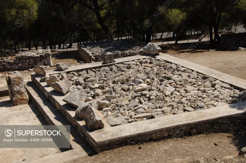 Greece. Aegina Island. Temple of Aphaia (5th-6th centuries B.C.). Ruins.