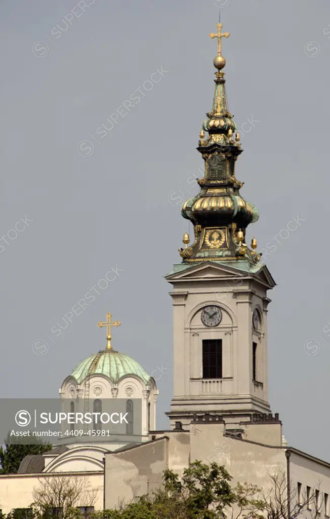 Serbia. Belgrade. Cathedral of St. Michael the Archangel, serbian orthodox church. 19th century. Exterior detail.